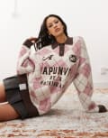 [AAPE BY A BATHING APE®] Aape By A Bathing Ape argyle knitted logo polo jumper in pink/brown XXS Pink