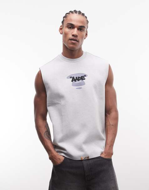 AAPE by A BATHING APE – Ärmelloses Loose-Fit-Trägershirt in Grau mit Brust- und Rückenprint - view 1