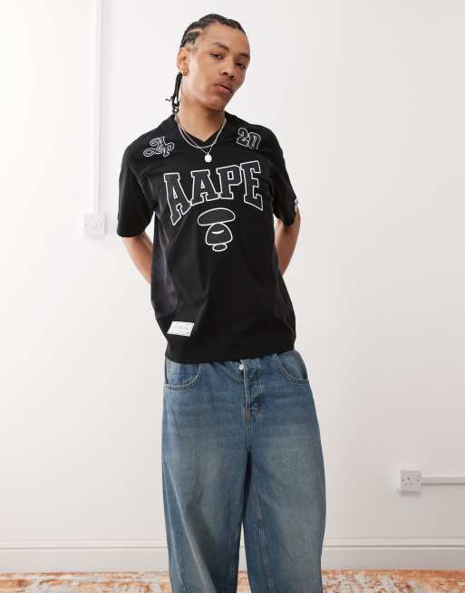 Aape by A Bathing Ape athletic jersey logo t-shirt in black | ASOS