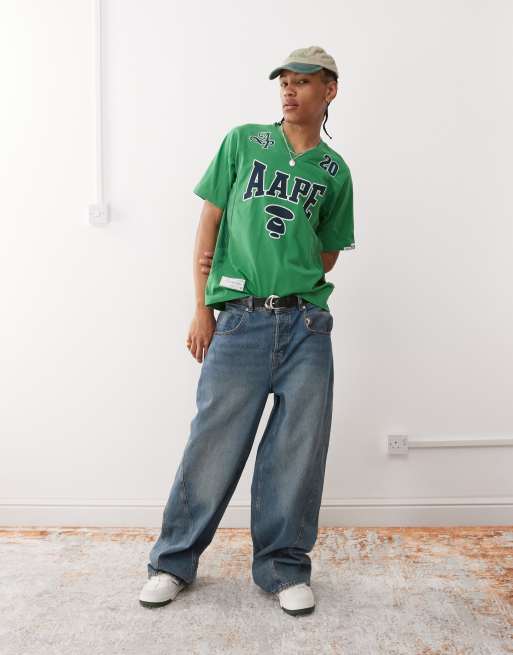 Aape by A Bathing Ape athletic jersey logo t-shirt in green