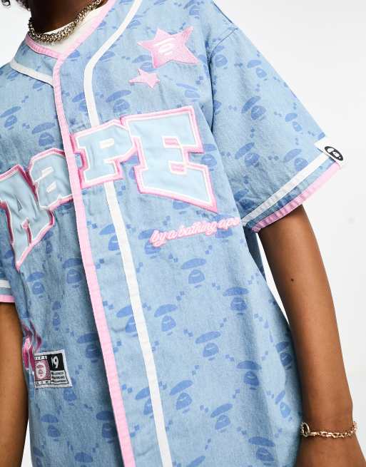 AAPE By A Bathing Ape baseball shirt in blue | ASOS
