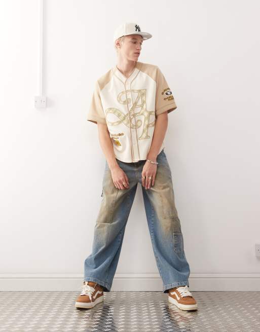 AAPE By A Bathing Ape - Baseballshirt in collegestijl in beige , 2 van 4