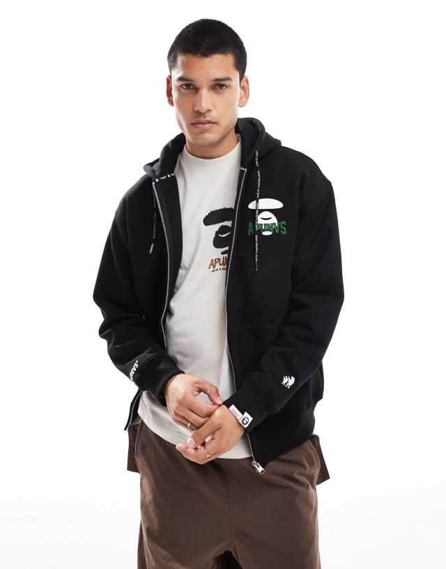 AAPE by A Bathing Ape basic logo zip up hoodie in black | ASOS