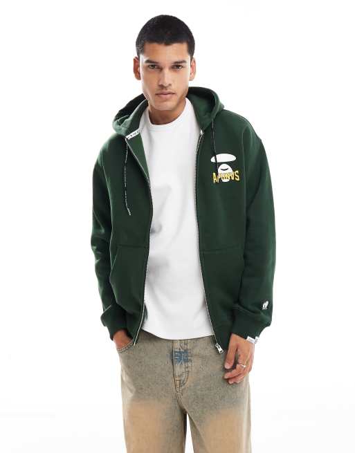 AAPE by A Bathing Ape basic logo zip up hoodie in dark green