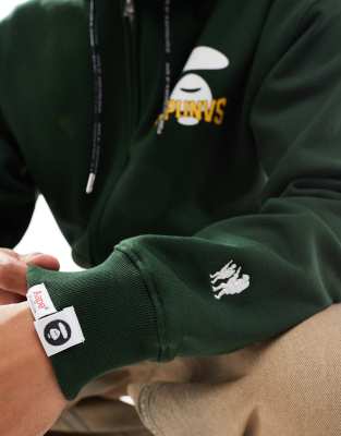AAPE by A Bathing Ape basic logo zip up hoodie in dark green | ASOS