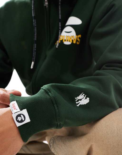 AAPE by A Bathing Ape basic logo zip up hoodie in dark green