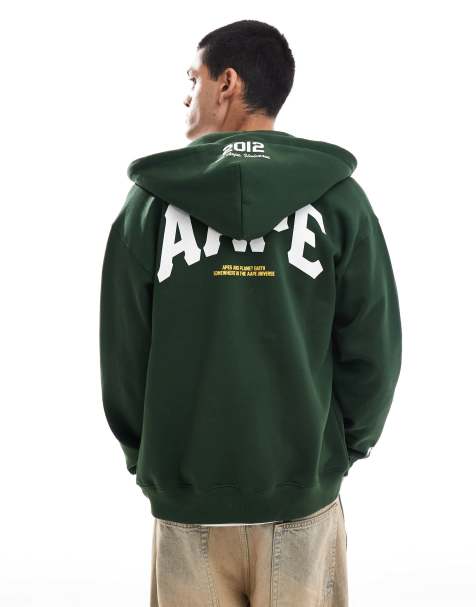 AAPE by A Bathing Ape basic logo zip up hoodie in dark green - view 1