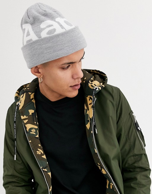 AAPE By A Bathing Ape beanie hat with large logo in grey