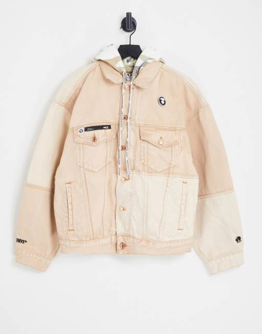 AAPE By A Bathing Ape - Beige denimjakke med aftagelig hætte