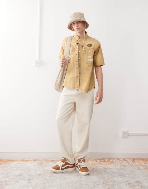 Aape by A Bathing Ape – Beige, kortärmad arbetsskjorta med broderi , 3 av 4