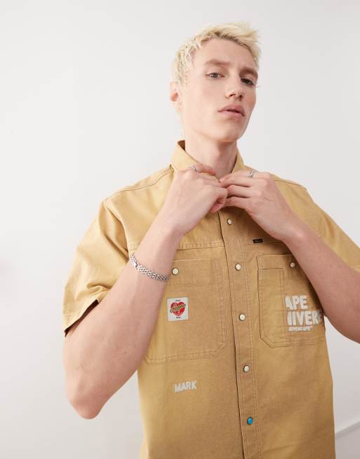 Aape by A Bathing Ape – Beige, kortärmad arbetsskjorta med broderi , 4 av 4