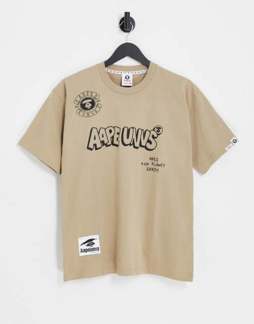 AAPE By A Bathing Ape - Beige t-shirt med militærprint