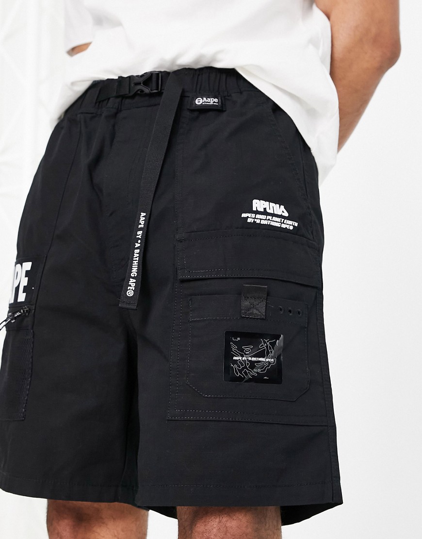 AAPE By A Bathing Ape belted ripstop shorts in black