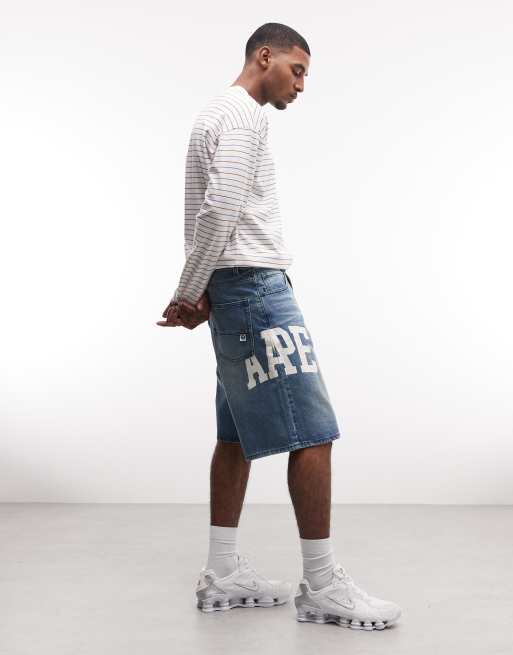 Aape By A Bathing Ape® - Bermuda ample en jean à logo imprimé - Bleu délavé, 3 de 5
