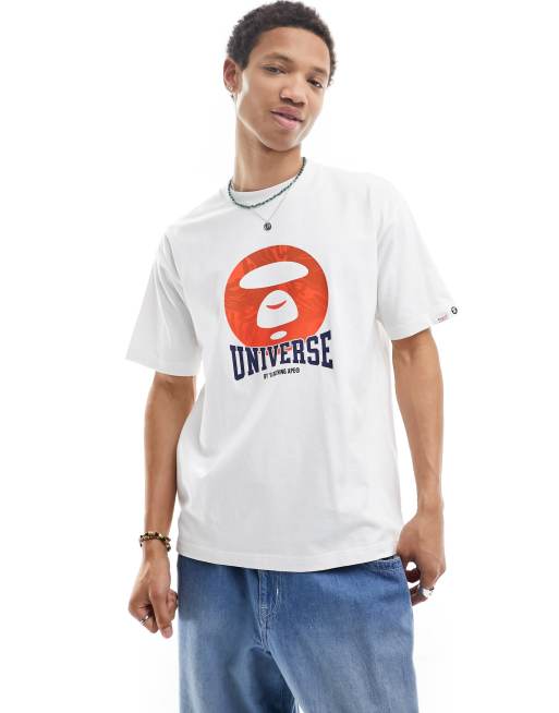 AAPE By A Bathing Ape – Biały T-shirt o pudełkowym kroju z krótkim rękawem i grafiką z przodu