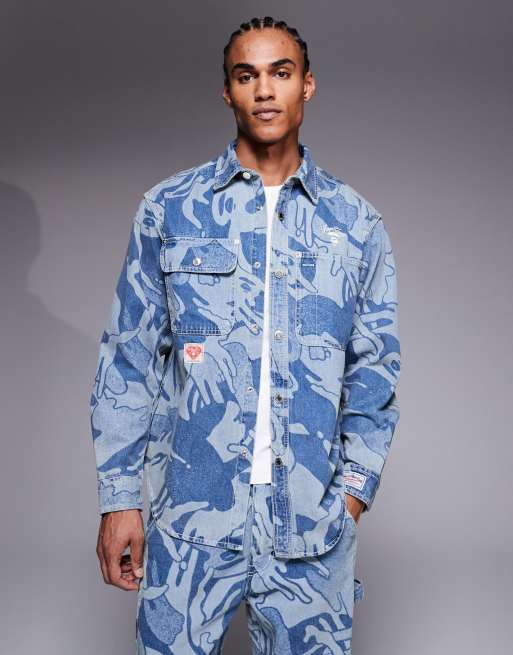 Aape by A Bathing Ape – Blått, kamouflagemönstrat set i denim med långärmad topp, 2 av 3