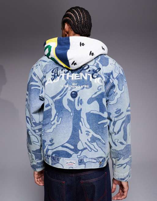 Aape by A Bathing Ape – Blå, kamouflagemönstrad truckerjacka i denim med huva, 2 av 5