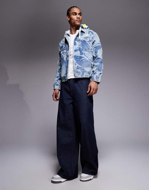 Aape by A Bathing Ape – Blå, kamouflagemönstrad truckerjacka i denim med huva, 3 av 5