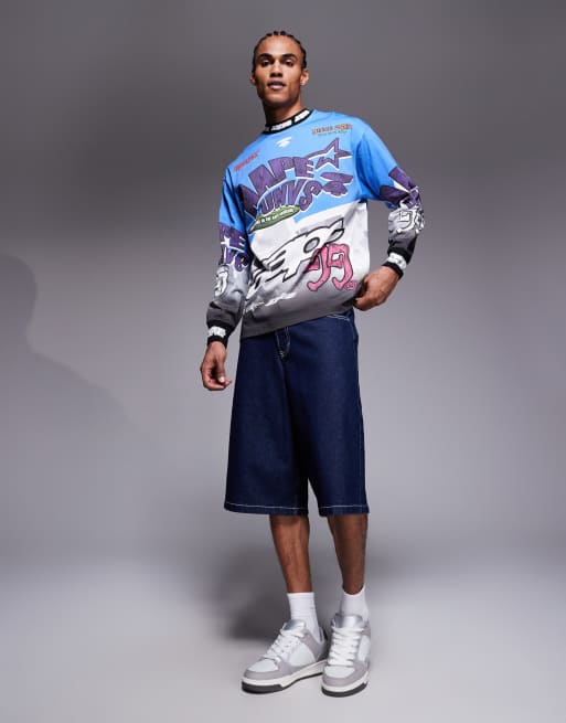 Aape By A Bathing Ape - Blå langærmet motocross-T-shirt, 2 af 5