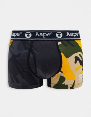Aape by A Bathing Ape black and yellow spliced camo boxers with logo waistband