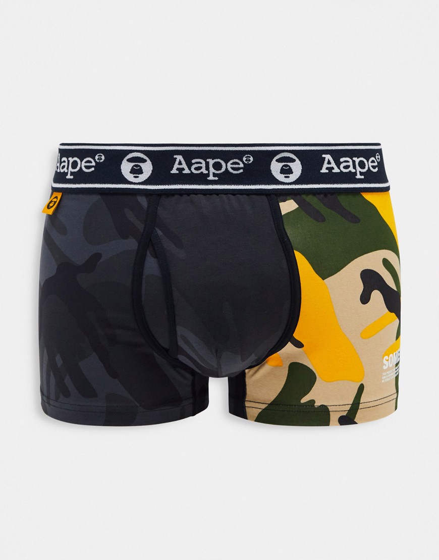 Aape by A Bathing Ape black and yellow spliced camo boxers with logo waistband-Multi