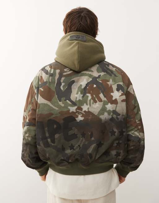 Aape by A Bathing Ape – Bomberjacke aus schwerem Material mit dunklem Military-Muster und Kapuze, 3 von 5