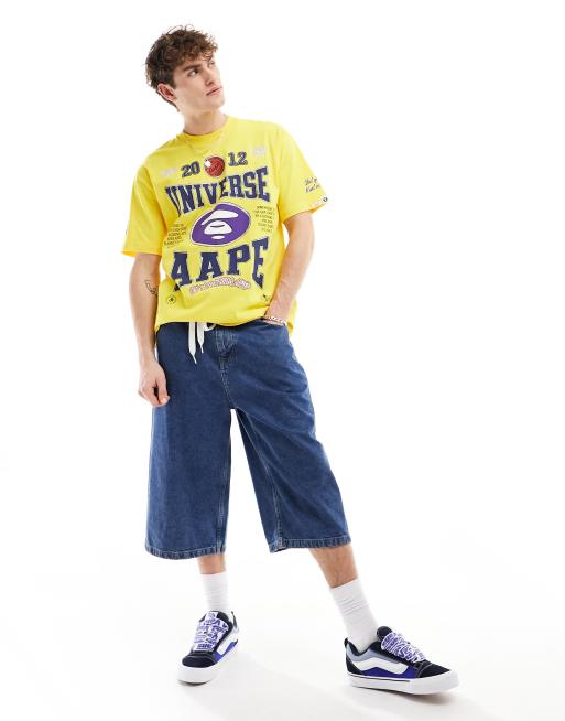 AAPE By A Bathing Ape boxy fit collegiate print t-shirt in yellow, 4 of 4