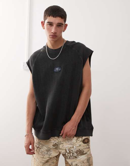 Aape by A Bathing Ape boxy fit knit sleeveless sweatshirt in washed black