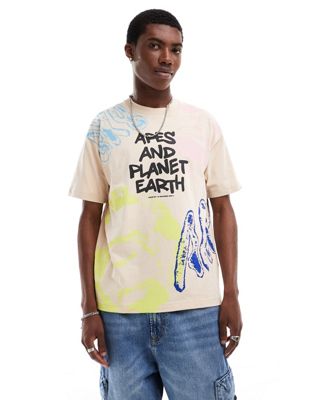 ® Aape By A Bathing Ape boxy fit short sleeve t-shirt with all over print in beige-Neutral