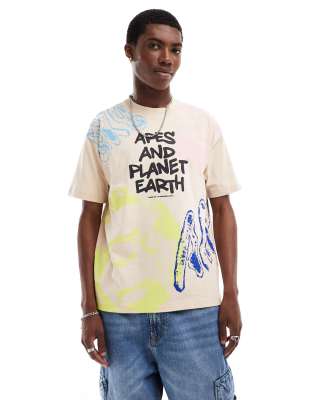 ® Aape By A Bathing Ape boxy fit short sleeve t-shirt with all over print in beige-Neutral