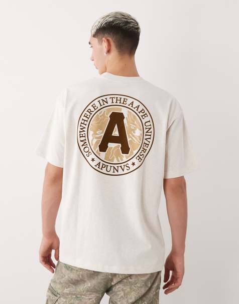 Aape by A Bathing Ape boxy fit t-shirt in beige with chest and back print - view 1