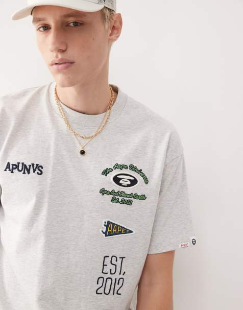 Aape by A Bathing Ape boxy fit t-shirt in grey with multi placement college embroidery - view 1