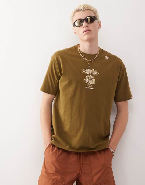 Aape by A Bathing Ape boxy fit t-shirt in khaki green with multi placement western print - view 1