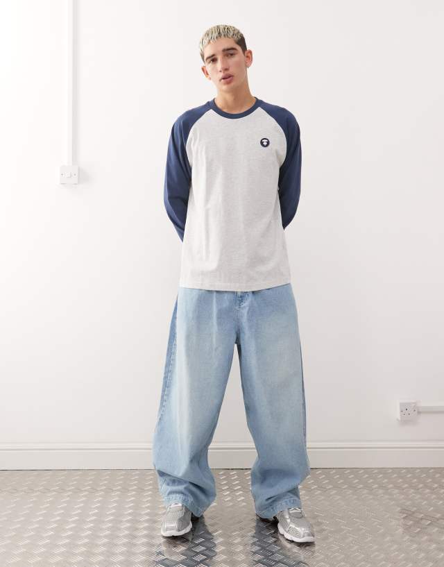 Aape by A Bathing Ape boxy long sleeve raglan t-shirt in gray and