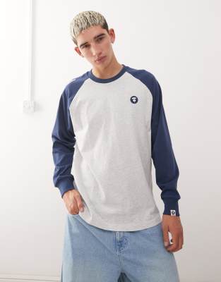 AAPE BY A BATHING APE® Aape by A Bathing Ape boxy long sleeve raglan t-shirt in grey and navy-Multi