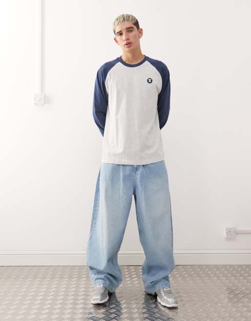 Aape by A Bathing Ape boxy long sleeve raglan t-shirt in grey and navy, 2 of 5
