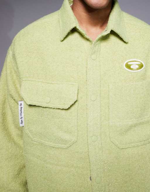 Aape by A Bathing Ape boxy long sleeve shirt in light green with back logo embroidery, 5 of 5