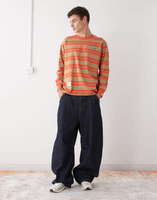 Aape By A Bathing Ape Boxy Long Sleeve Striped T-shirt In Orange