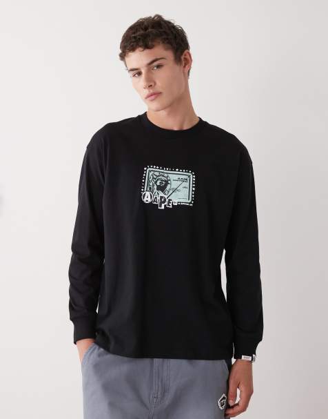 Aape by A Bathing Ape boxy long sleeve t-shirt in black with chest and large back print - view 1