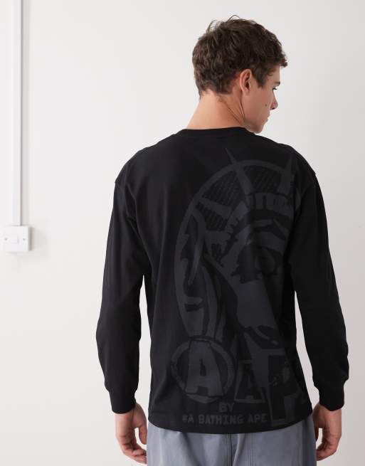 Aape by A Bathing Ape boxy long sleeve t-shirt in black with chest and large back prints, 3 of 5