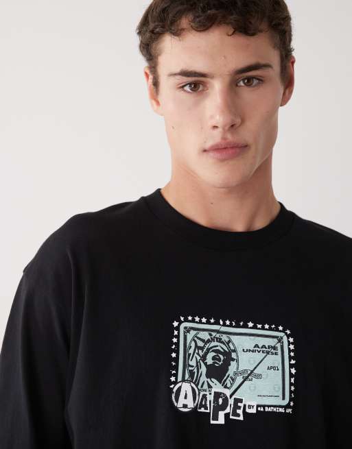 Aape by A Bathing Ape boxy long sleeve t-shirt in black with chest and large back prints, 5 of 5