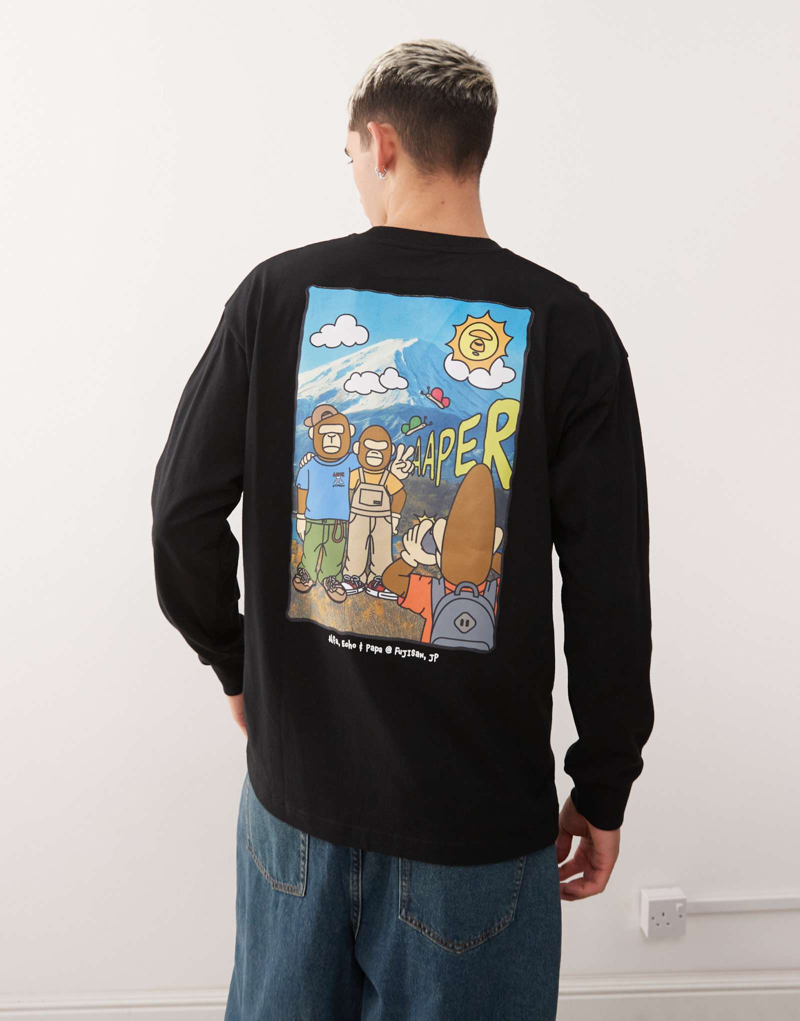 Облегающая футболка с длинным рукавом Aape by A Bathing Ape черного цвета с принтом 