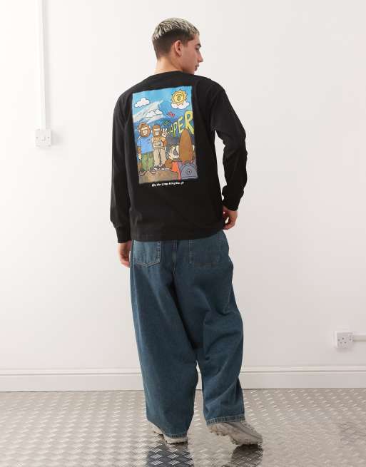 Aape by A Bathing Ape boxy long sleeve t-shirt in black with mountain back print, 2 of 5