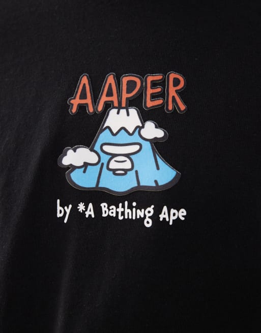 Aape by A Bathing Ape boxy long sleeve t-shirt in black with mountain back print, 5 of 5