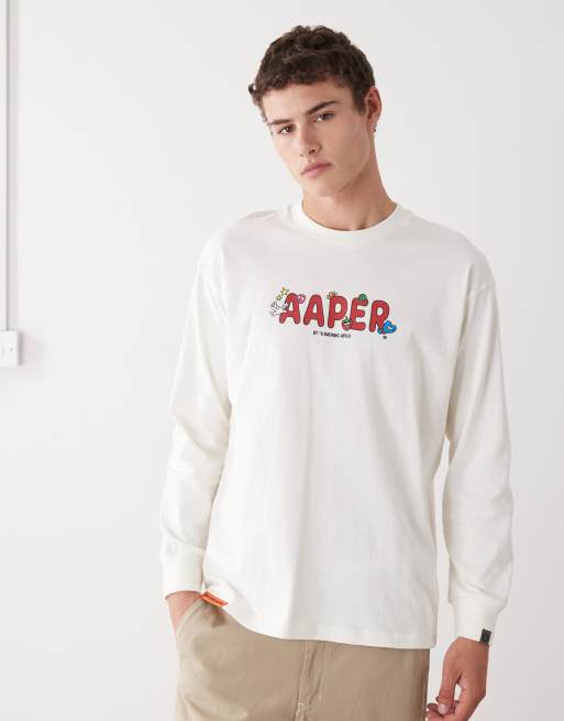 Aape by A Bathing Ape boxy long sleeve t-shirt in off white with walking back print, 3 of 5