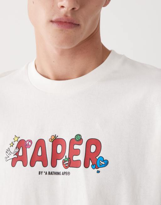 Aape by A Bathing Ape boxy long sleeve t-shirt in off white with walking back print
