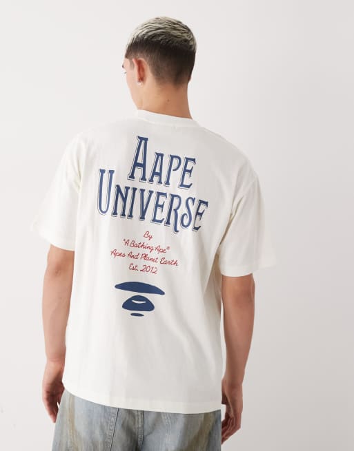 Aape by A Bathing Ape boxy oversized tshirt in off white with chest and back logo print, 3 of 5