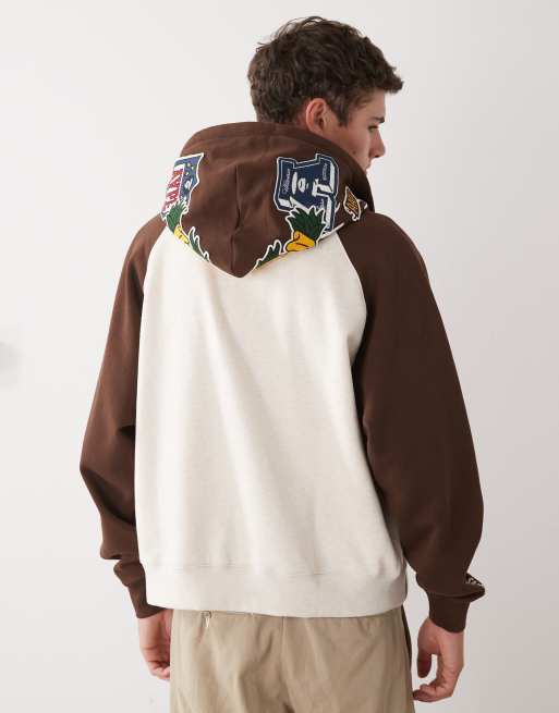 Aape by A Bathing Ape boxy pullover hoodie in beige and brown with