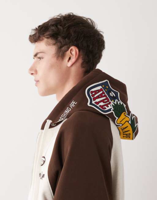 Aape by A Bathing Ape boxy pullover hoodie in beige and brown with