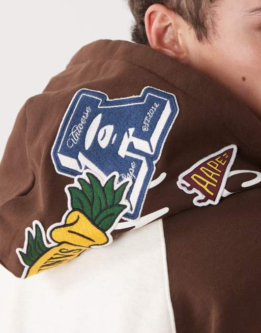 Aape by A Bathing Ape boxy pullover hoodie in beige and brown with